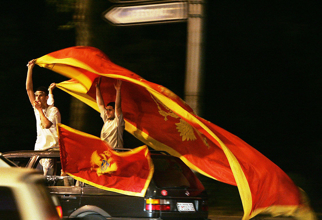 Supporters of Montenegrin independence waving Montenegro flags in 2006