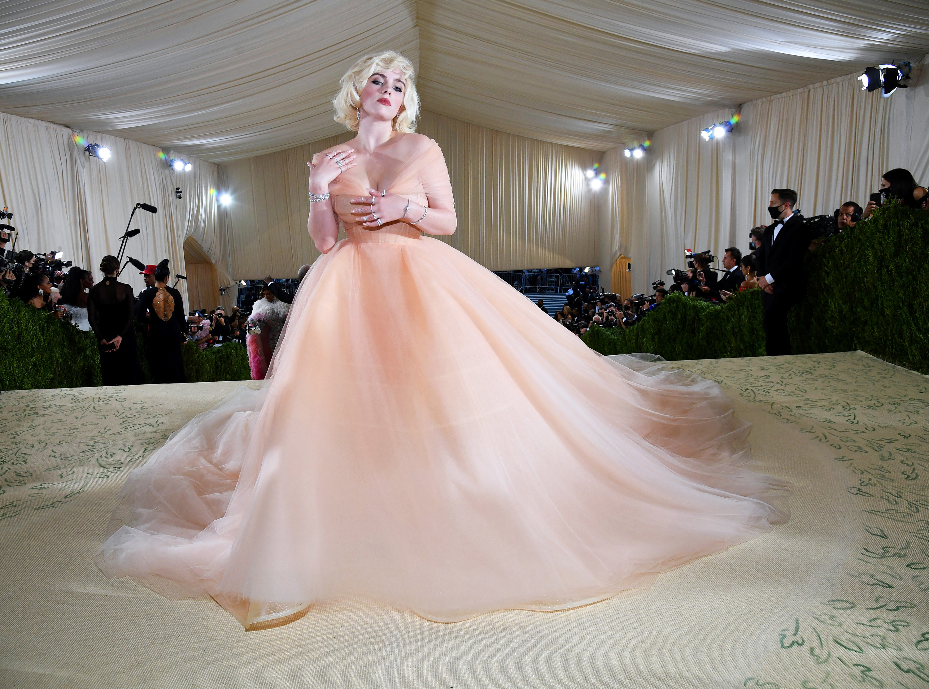 Billie Eilish at the Met Gala in a peach gown