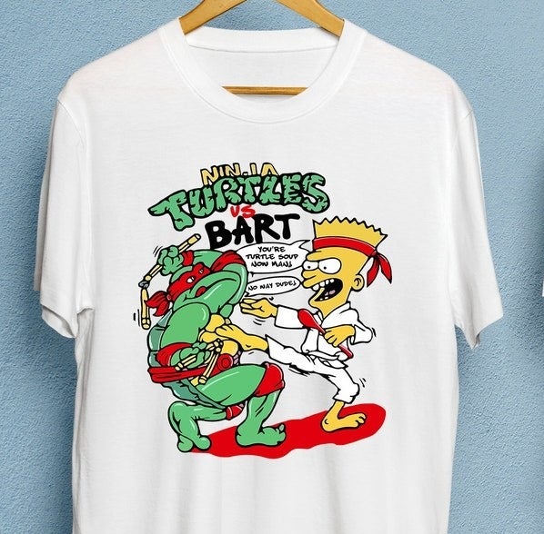 T-shirt of Raphael Ninja Turtle and Bart fighting