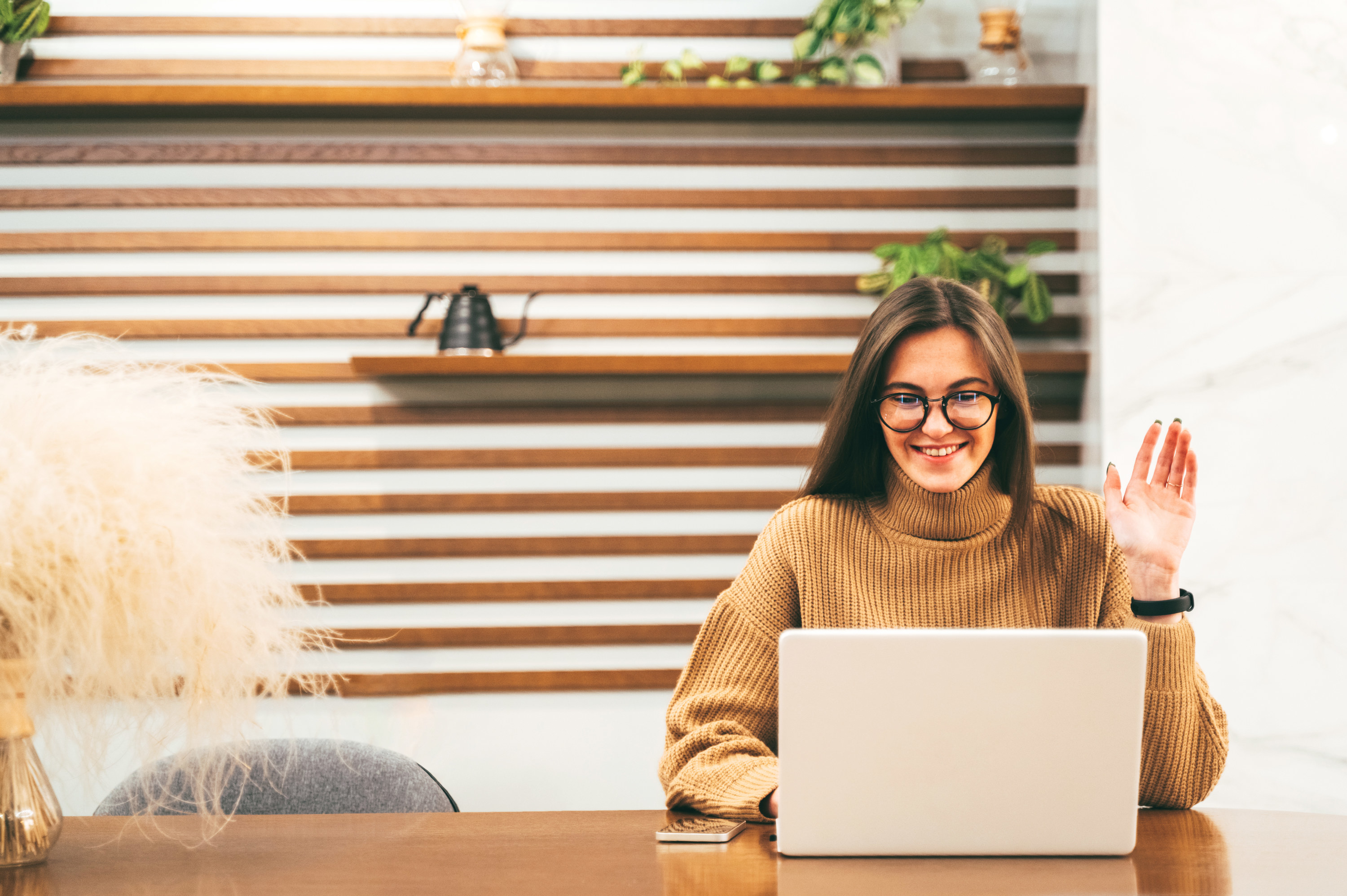 Woman on a video call in an office