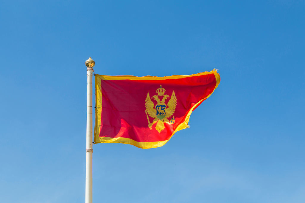 A Montenegro flag flapping in the wind