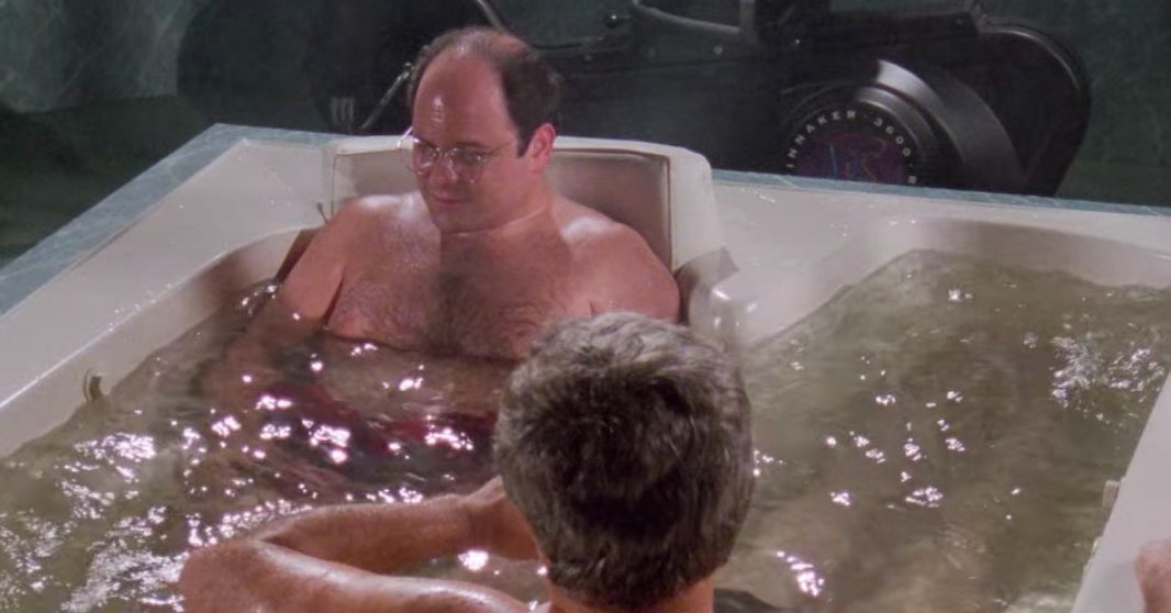 George and Mr. Steinbrenner sitting in a hot tub together in "Seinfeld"