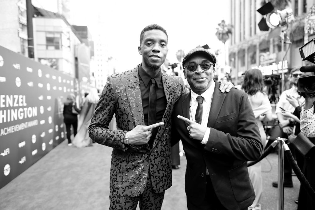 Spike Lee and Chadwick Boseman at the award ceremony for Denzel Washington&#x27;s lifetime achievement award