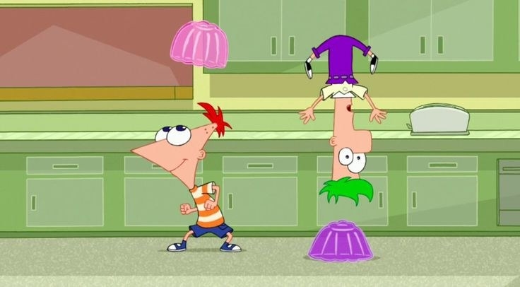 Phineas and Ferb playing with gelatin