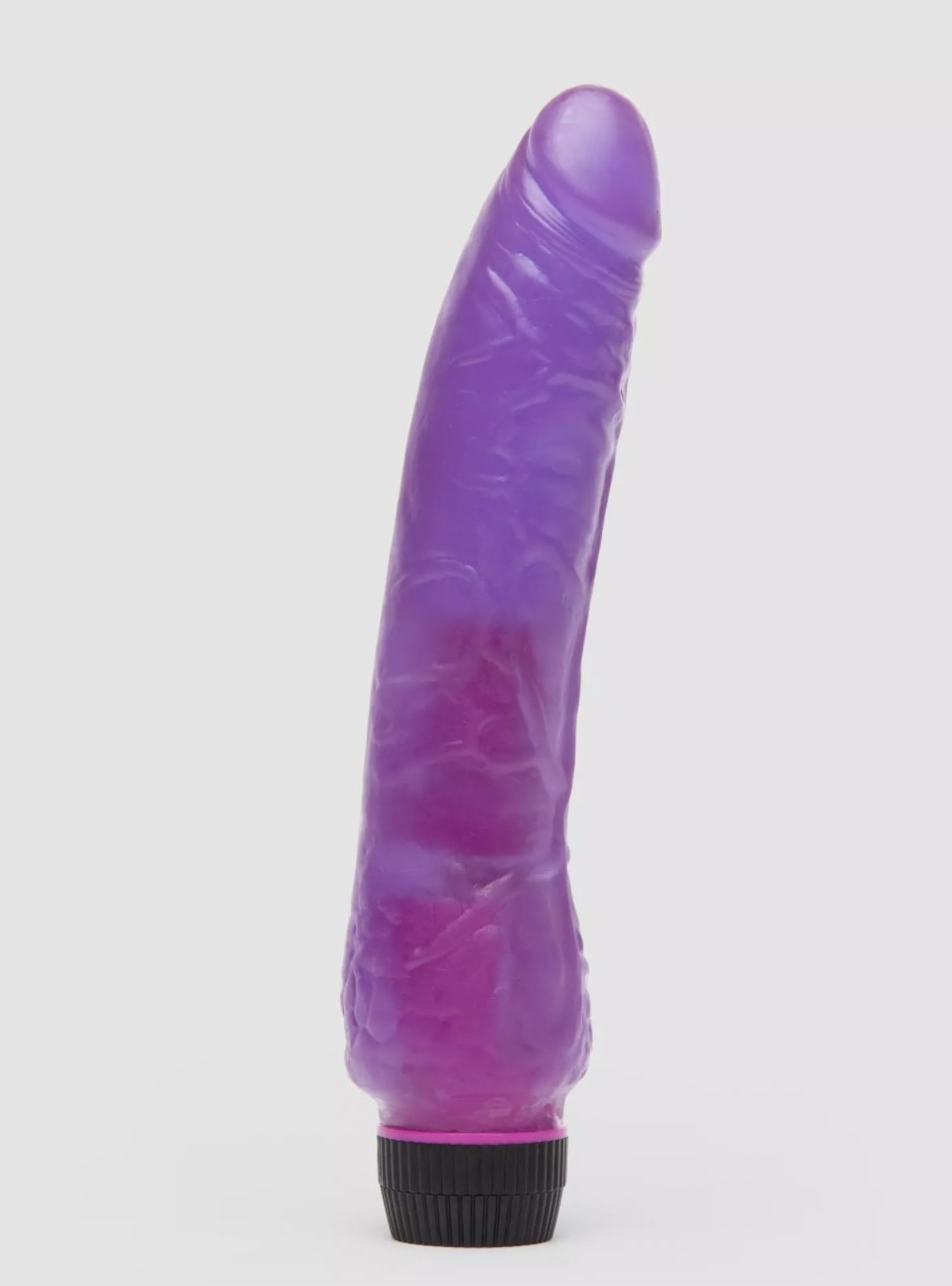 The purple vibrating soft-textured dildo with a twist control at the base