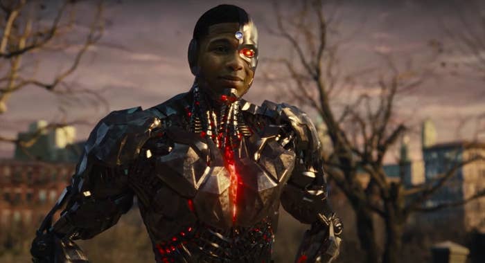 Cyborg standing at the Gotham City cemetery at dawn in &quot;Zack Snyder&#x27;s Justice League&quot;