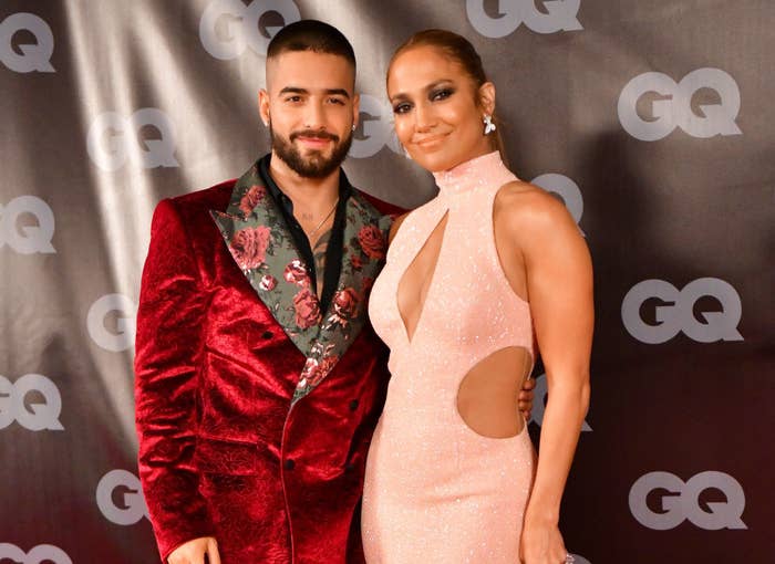 Maluma and JLo smile for the cameras on the red carpet of a GQ event