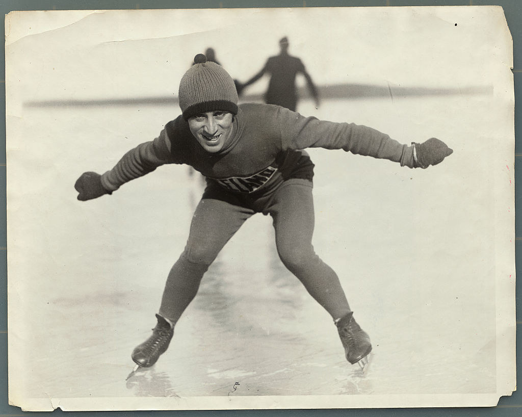 A vintage photo of a speedskater