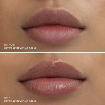 a before and after of someone who used the lip wrap