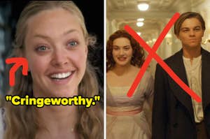 Sophie from "Mamma Mia" captioned: "Cringeworthy" next to a crossed-out Jack and Rose from "Titanic"