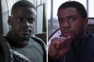 Daniel Kaluuya is on the left with Chadwick Boseman on the right