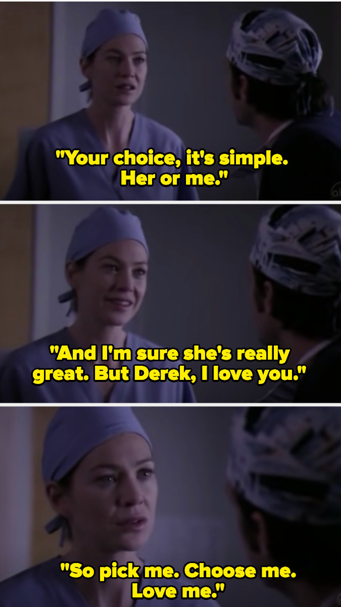 Meredith asking Derek to pick her over Addison