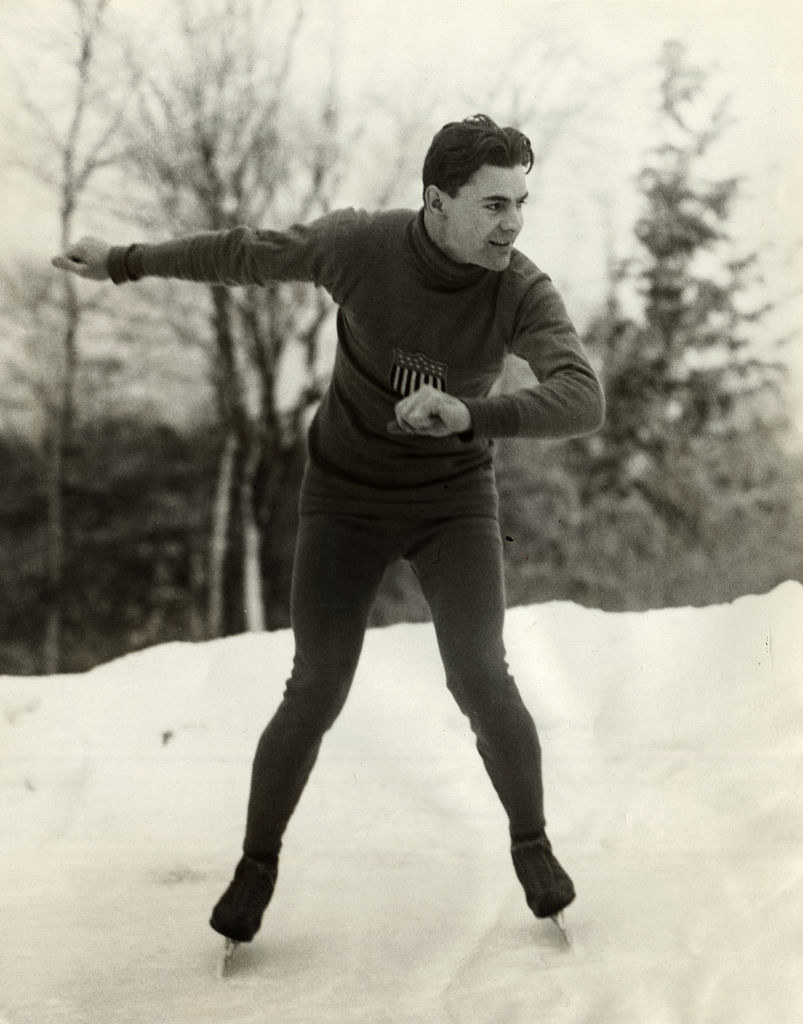 A vintage photo of a speedskater