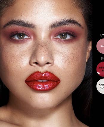 model wearing red lip pigment