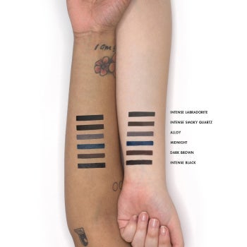 two model's arms with swatches of the different liner colors