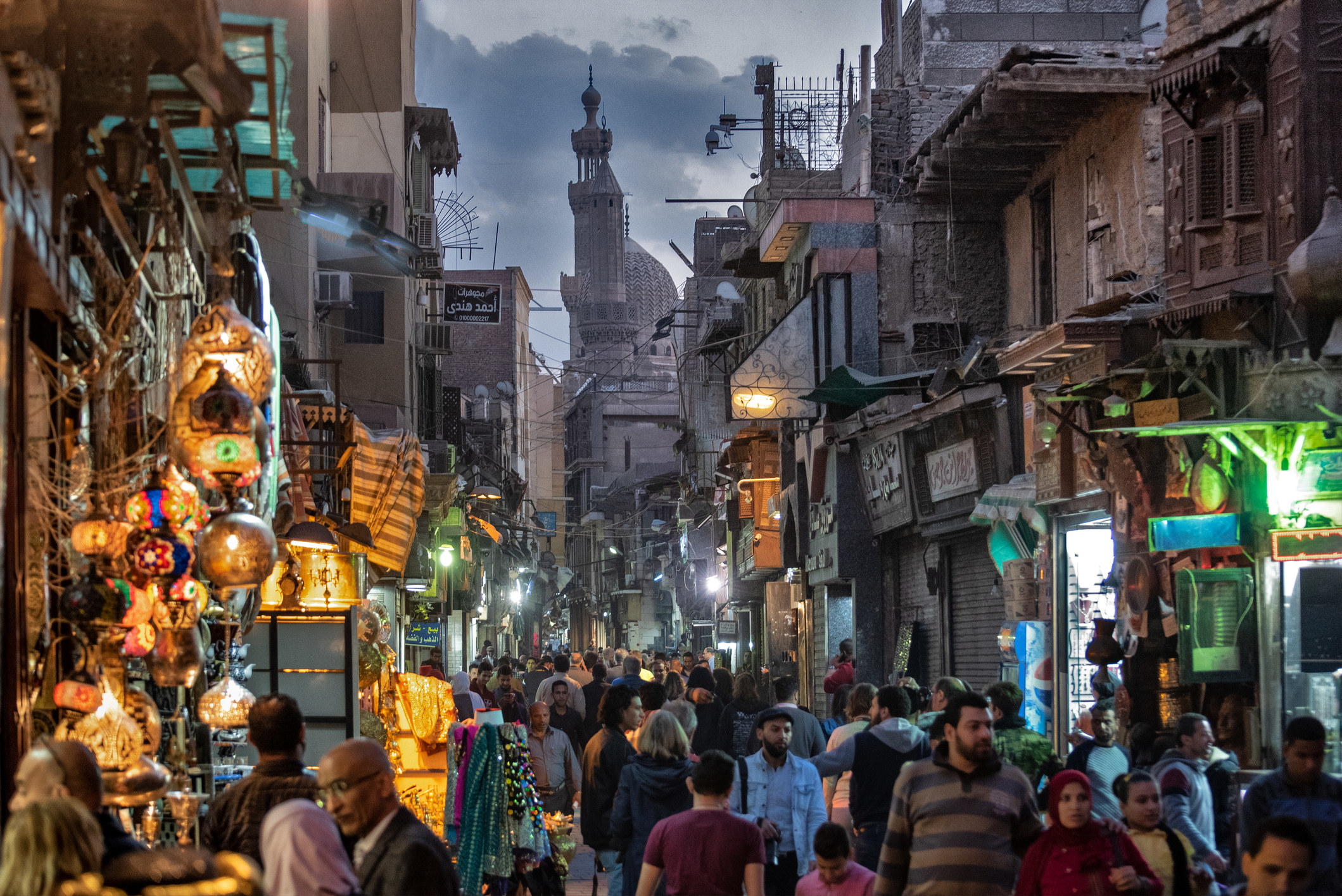 A busy shopping street in Cairo
