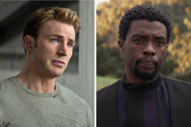 On the left, Steve Rogers from The AVengers, and on the right, T'Challa in Infinity War