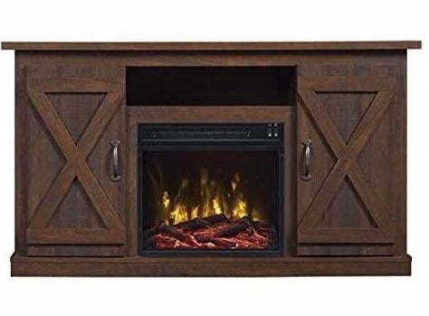 wood media fireplace console