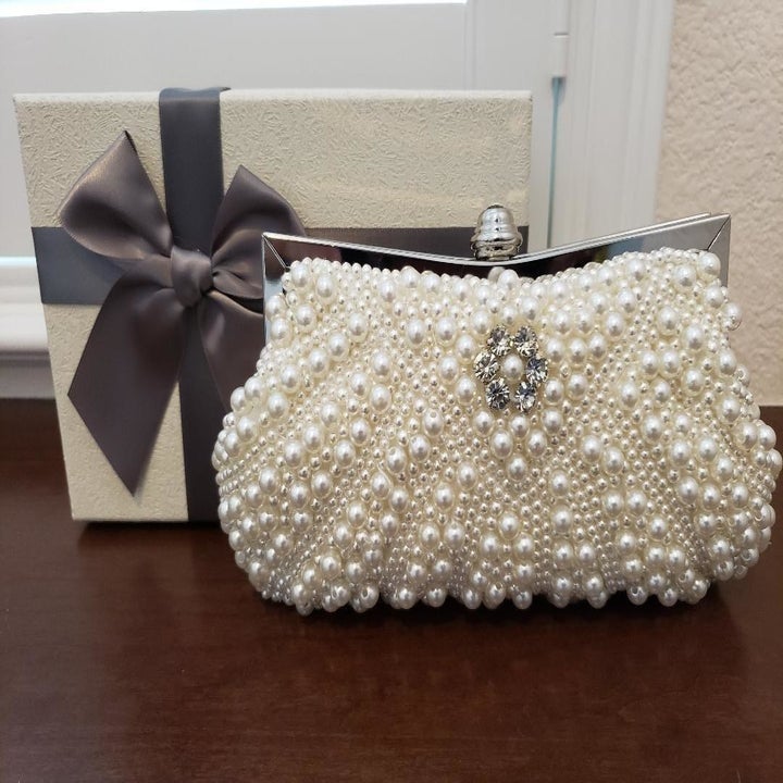 Review photo of the white beaded evening clutch