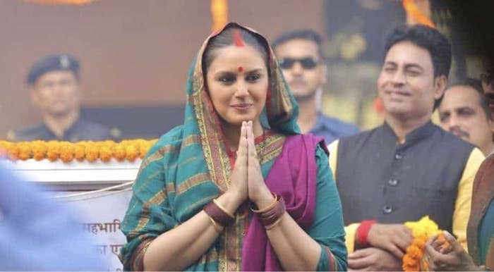 Huma Qureshi folds her hands as a form of greeting while campaigning