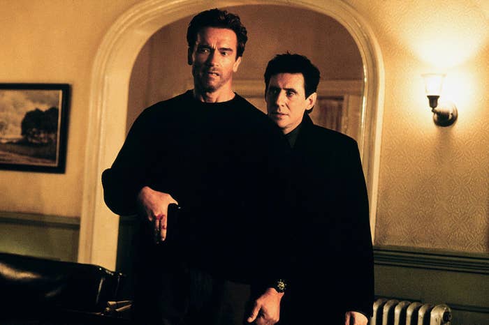 Arnold Schwarzenegger and Gabriel Byrne in “End of Days”