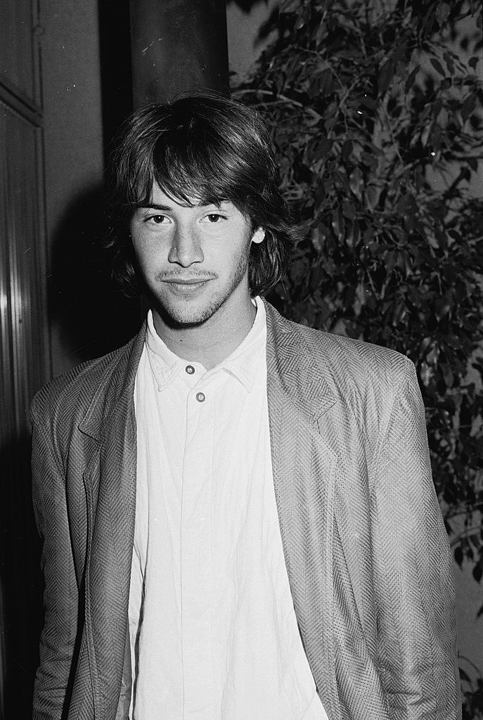 Keanu in 1986 in a black-and-white photo