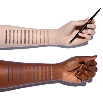 two models' arms with swatches of the different brow pencil colors