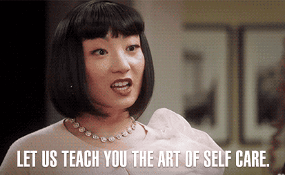 gif of Mei Lin from Sunnside saying, let us teach you the art of self care