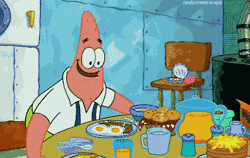 Patrick Star eating the entire breakfast table
