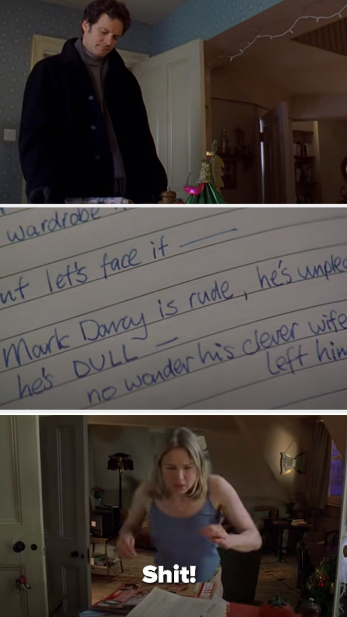 the diary page being read by Mark and Bridget running away saying, shit