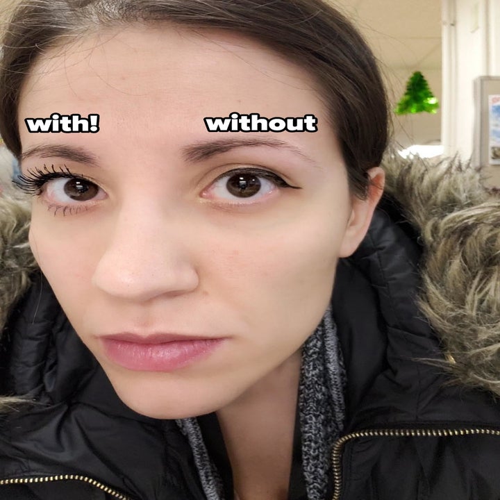 reviewer showing their eyelashes with and without the mascara