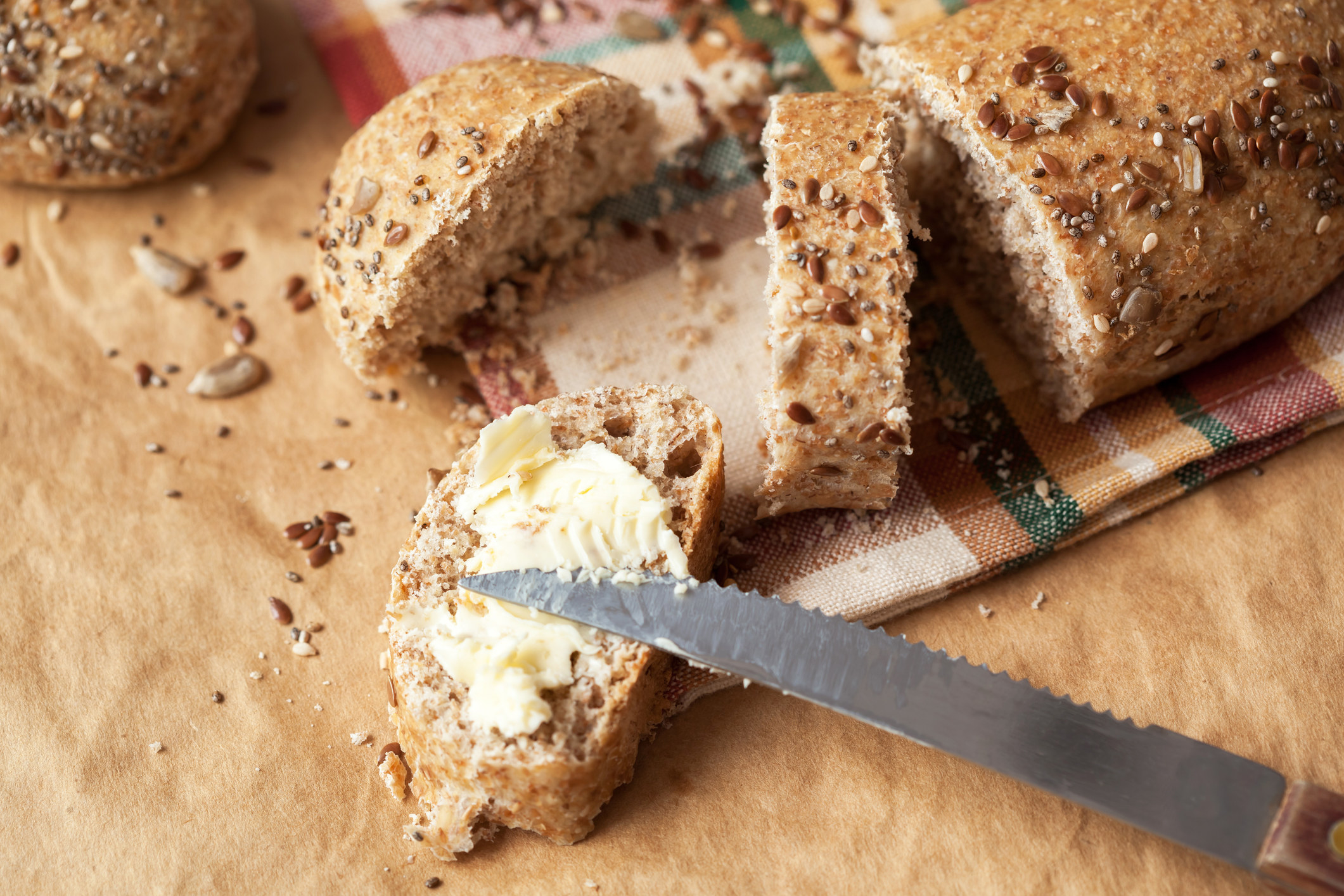 Whole wheat bread with butter.