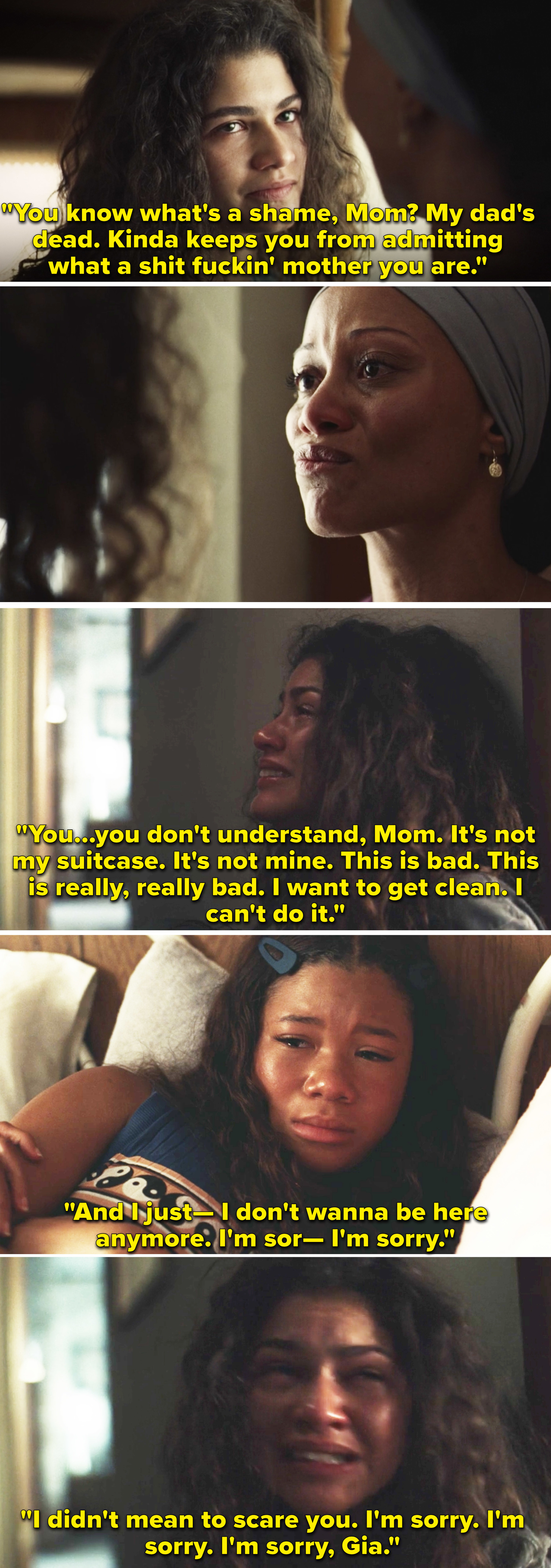 Rue telling her mother what a &quot;shit&quot; mother she is and that the missing suitcase isn&#x27;t hers and it&#x27;s &quot;really, really bad&quot;