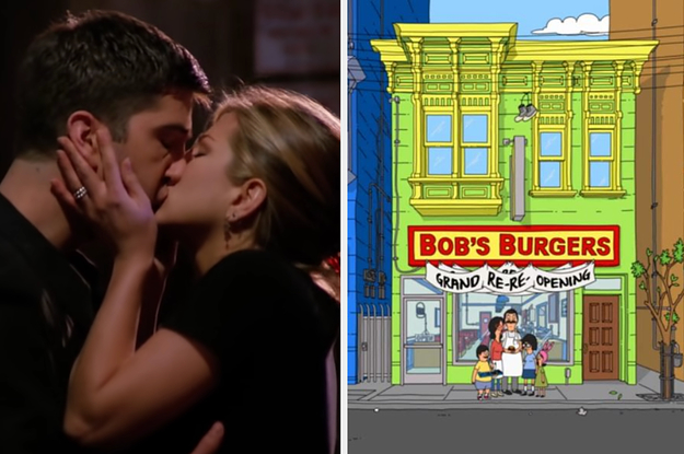 ross and rachel kissing on the left and bob's burgers on the right