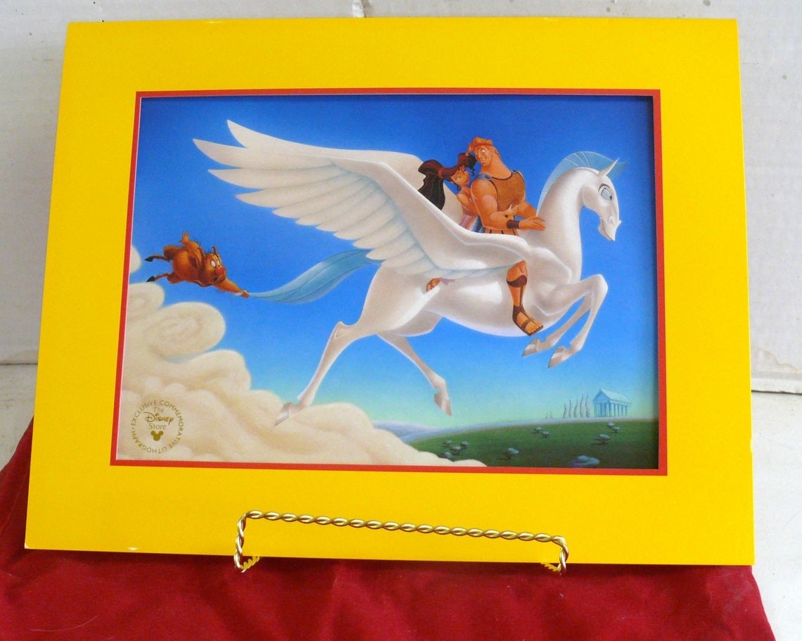 A lithograph of Hercules surrounded in a yellow mat