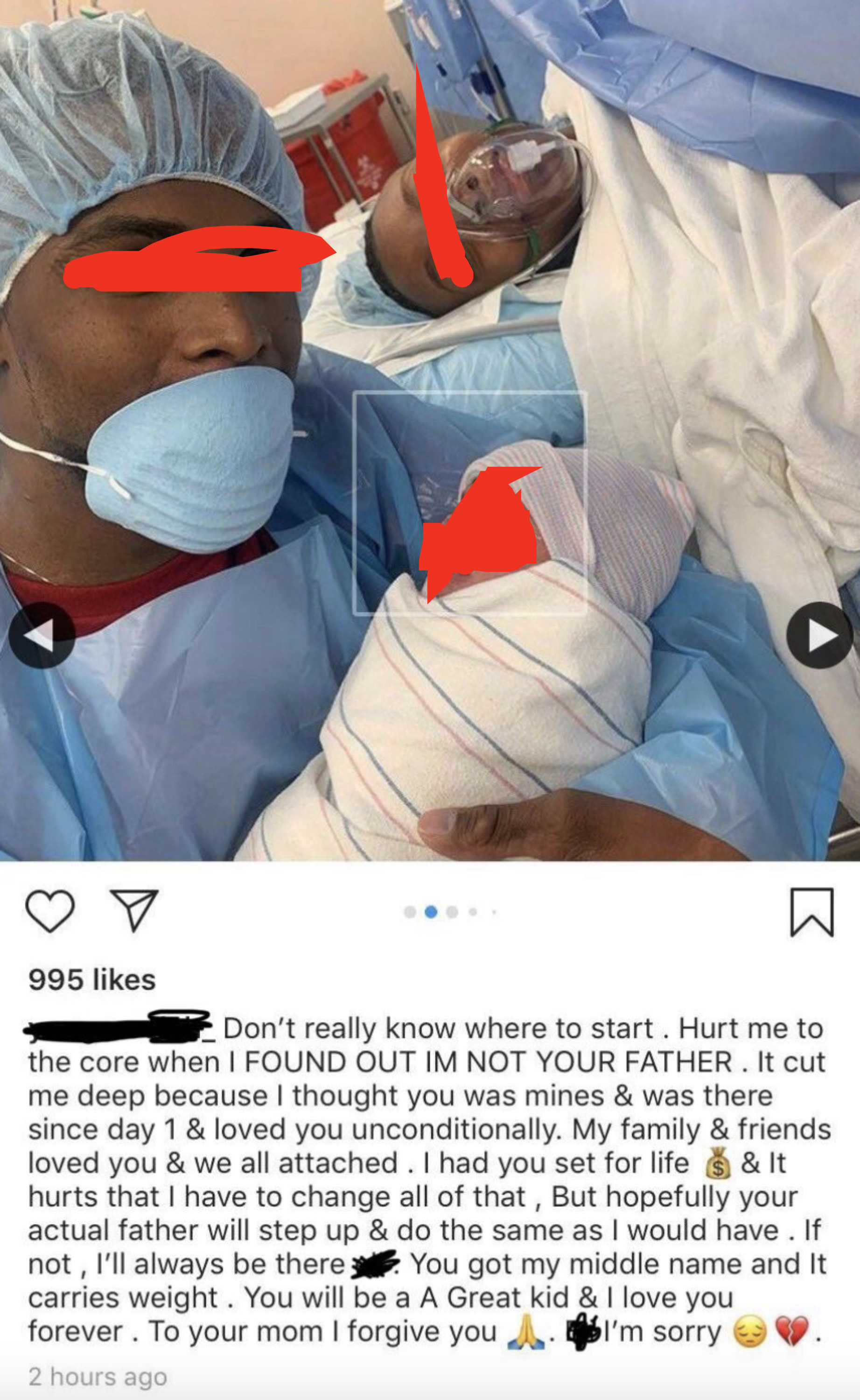 Man holding newborn son he believes he fathered