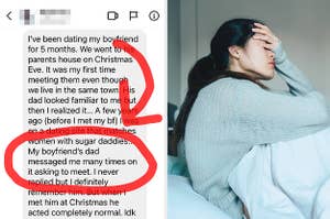 screenshot of a DM next to a woman crying