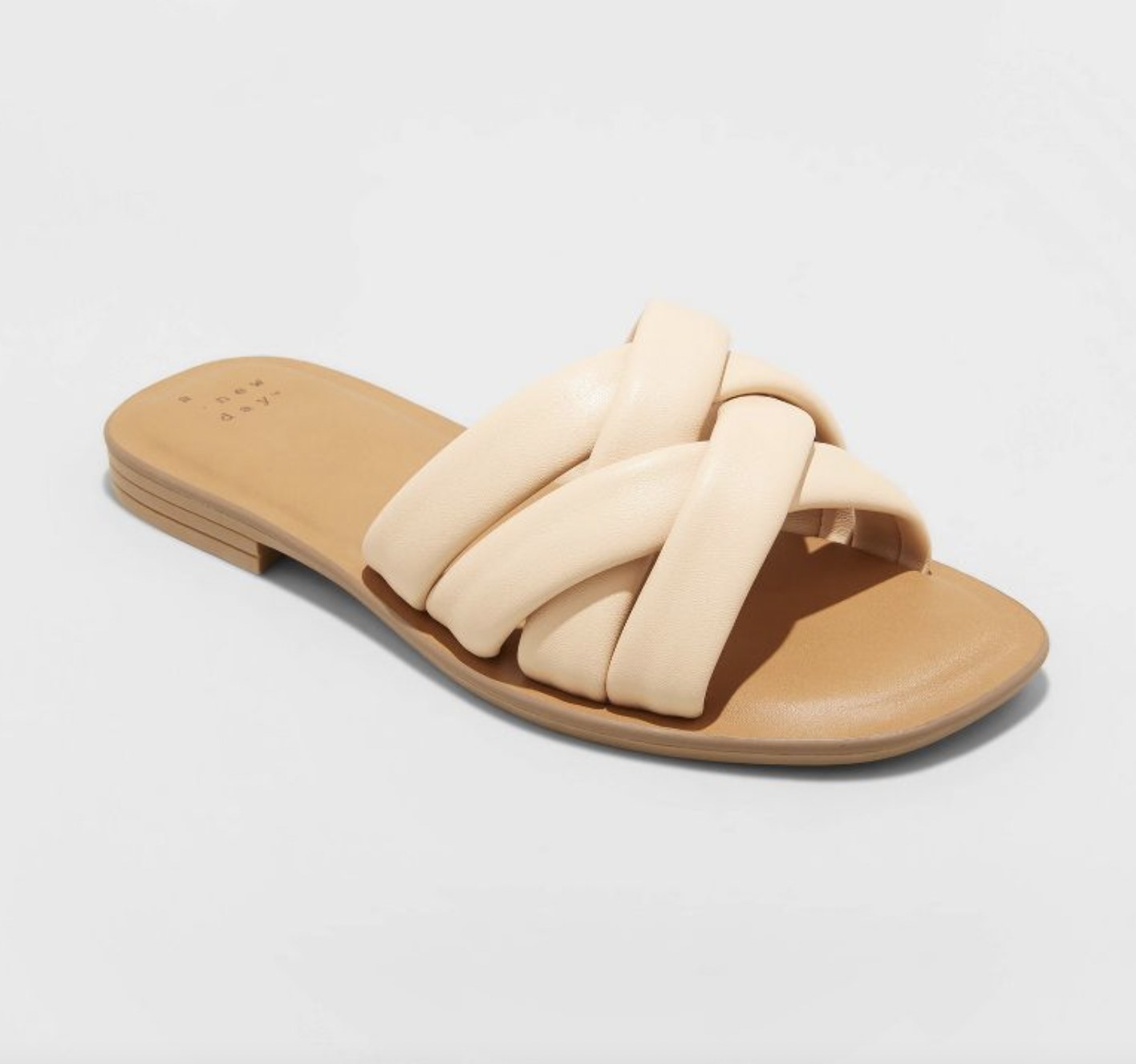 A woven tan sandal