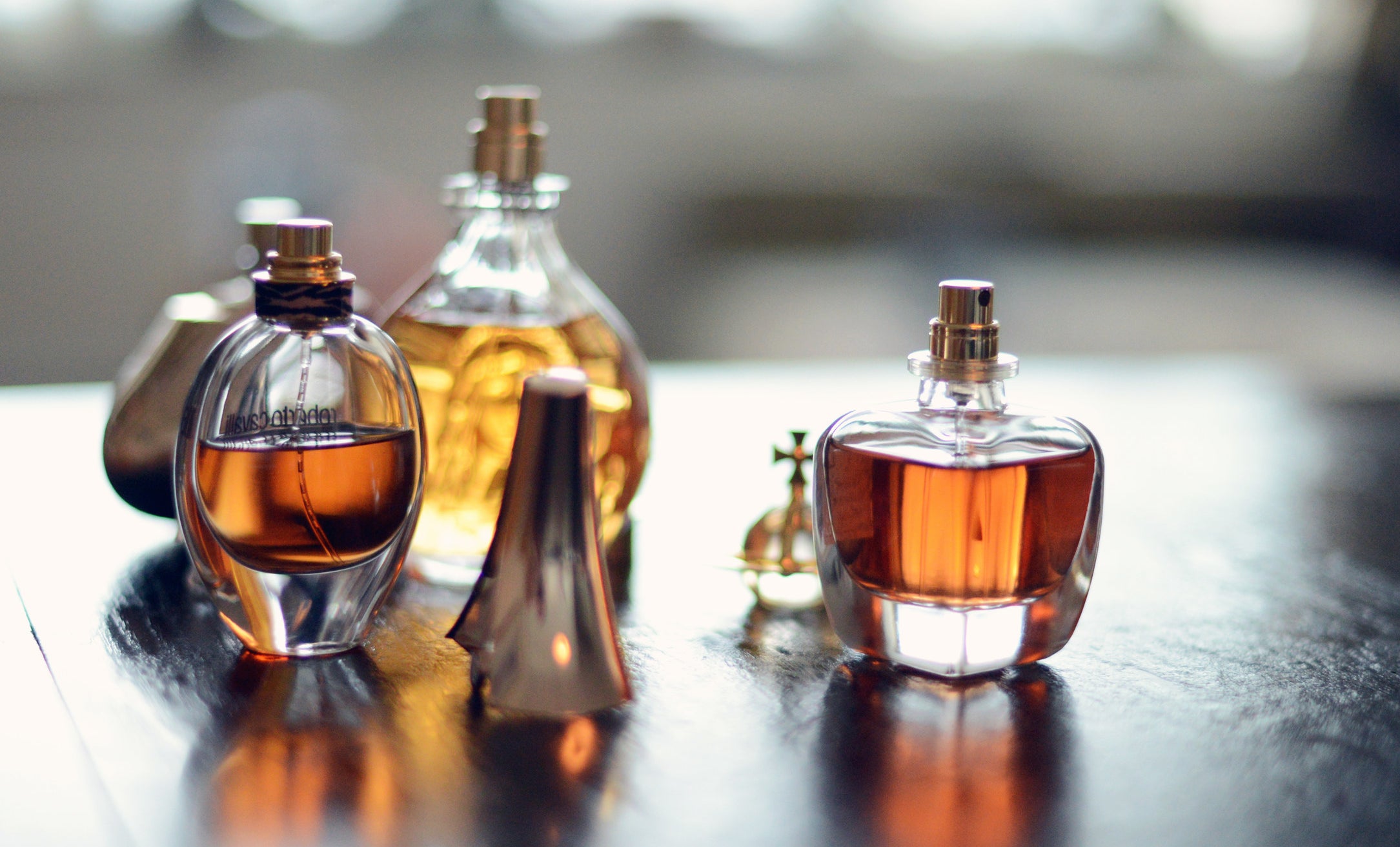 perfume bottles on a shelf
