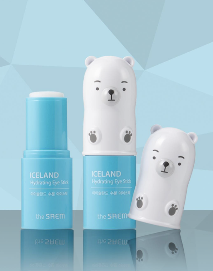 Two hydrating eye sticks, one with the polar bear lid off