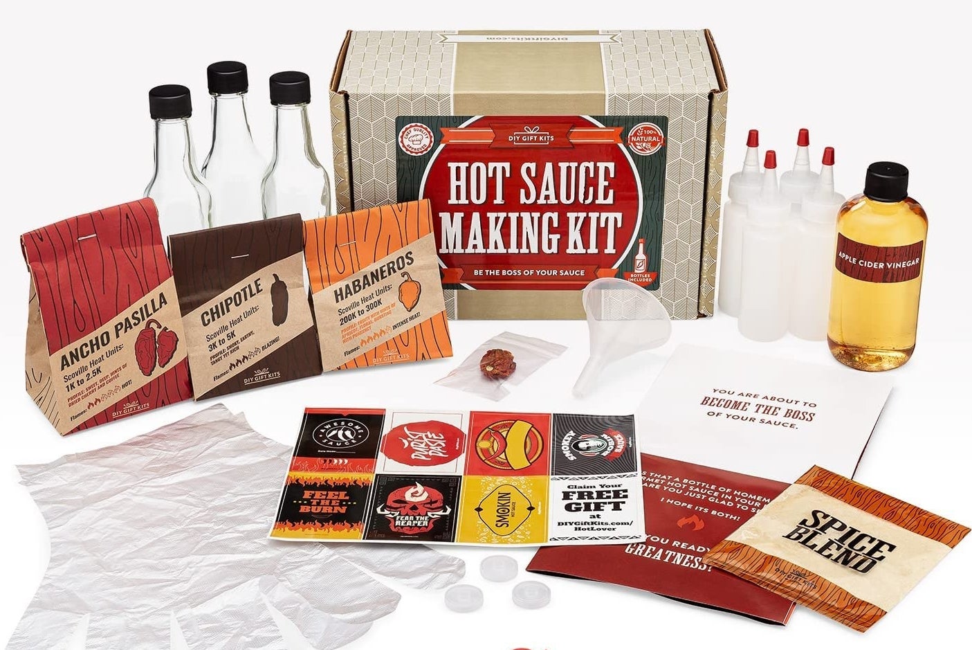 Everything that comes in the hot sauce kit