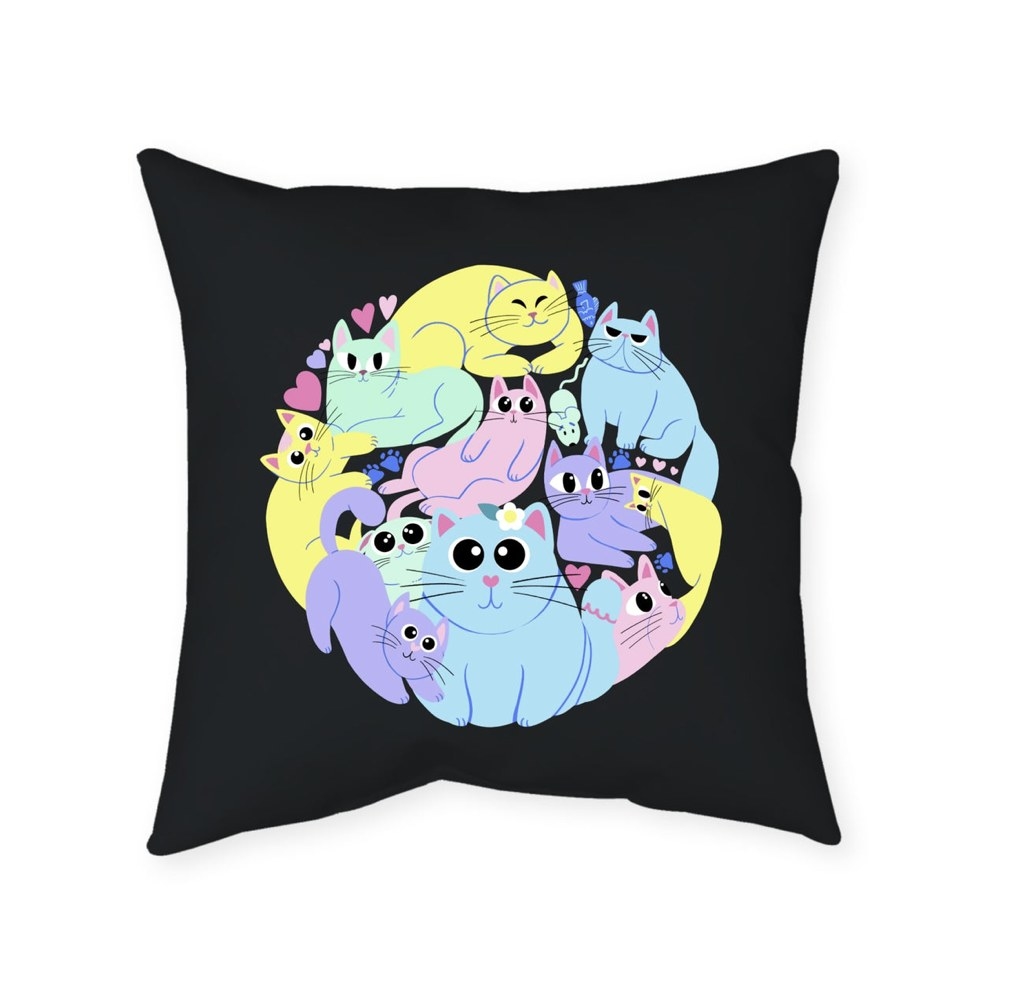 black pillow with cats