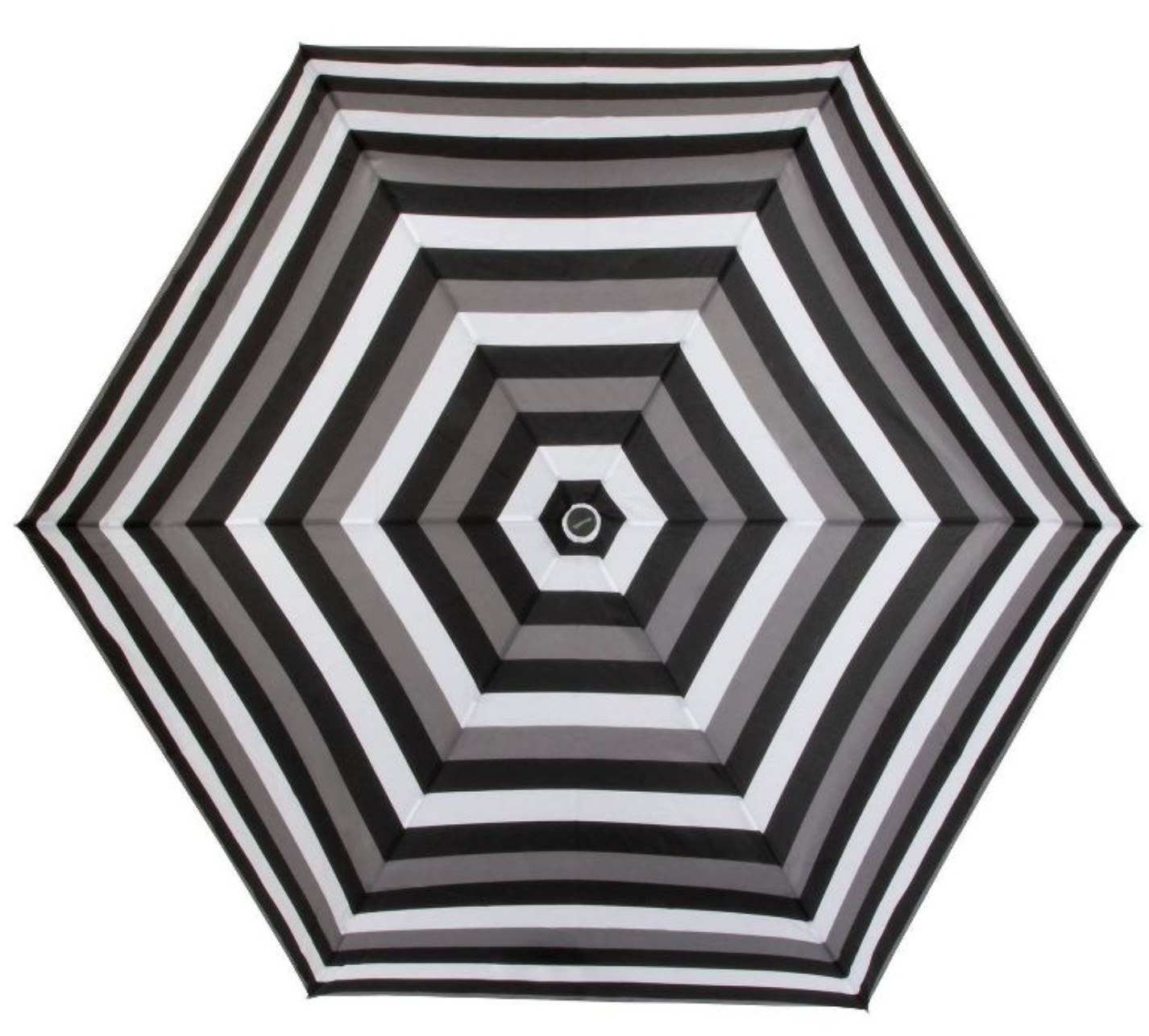 A black, white, and grey striped umbrella