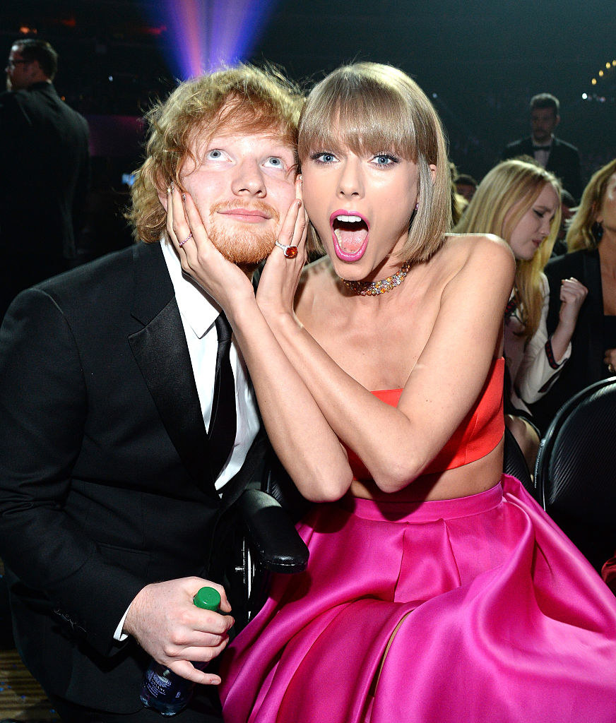 Ed Sheeran and Taylor Swift attends The 58th GRAMMY Awards at Staples Center