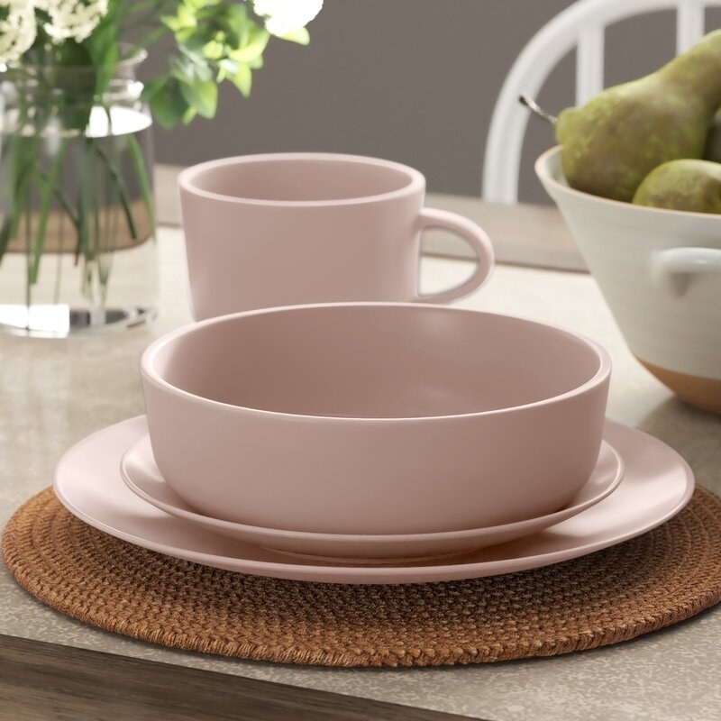 Full pink dining set for one shown