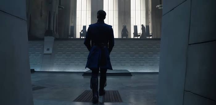 Doctor Strange walking into the hall of the Illuminati in &quot;Doctor Strange in the Multiverse of Madness&quot;