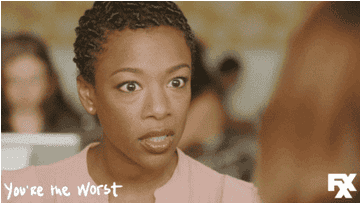 Samira Wiley as  Justina Jordan squints and closes her mouth in &quot;You&#x27;re the Worst&quot;