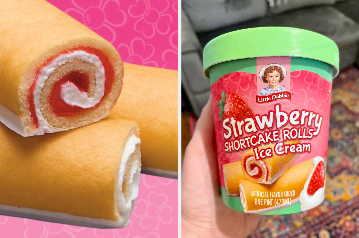 strawberry shortcake rolls next to a pint of ice cream
