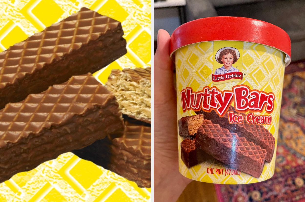 nutty bars next to a pint of ice cream