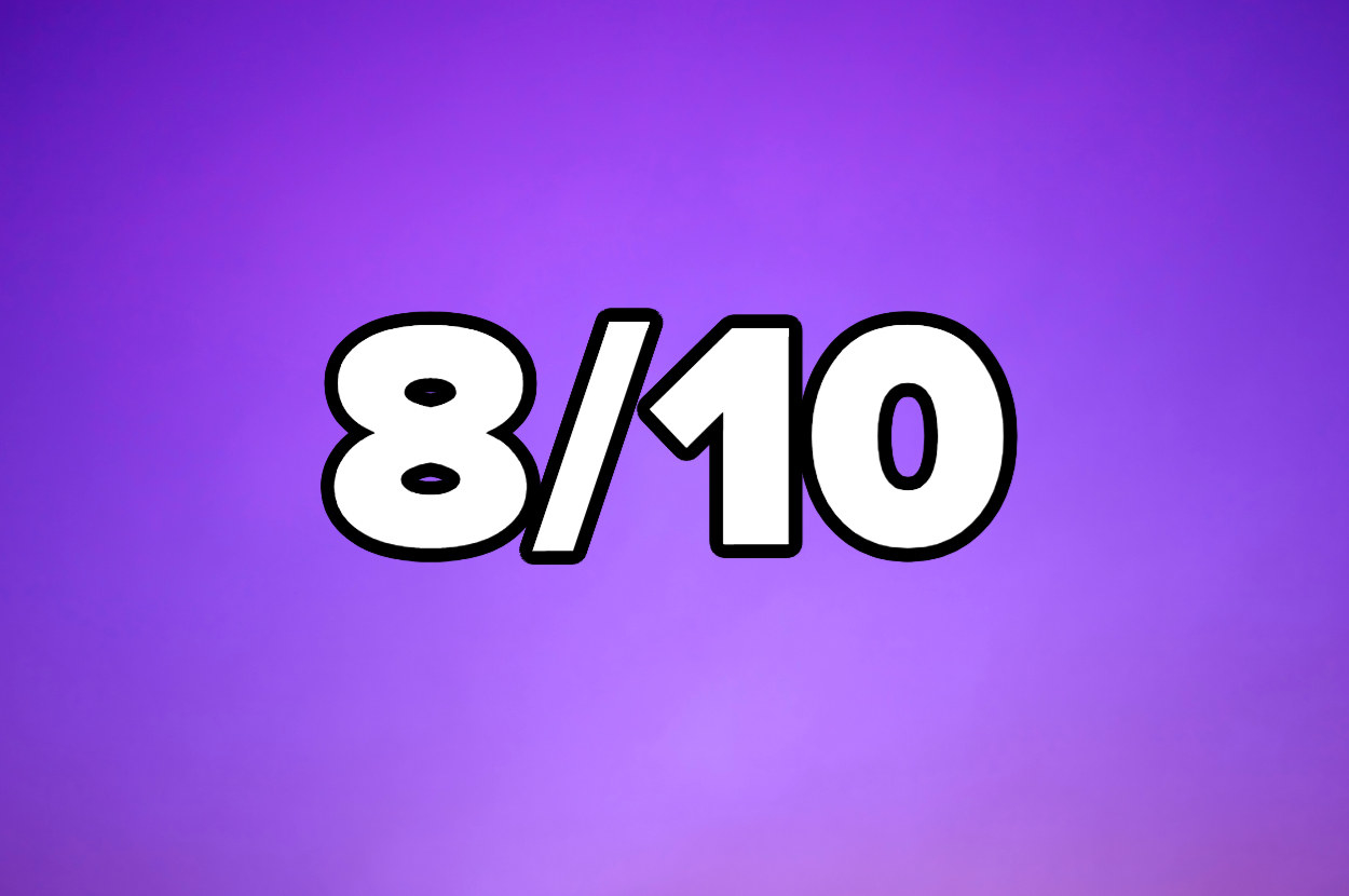 purple background that says 8/10